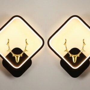 Aluminium Deer Pendant Light for Living Room Decor Fancy Indoor/Outdoor Decorative Lights for Bedroom, Black Square Fancy Lights Bedroom, Home Decoration Wall Light - Pack of 2