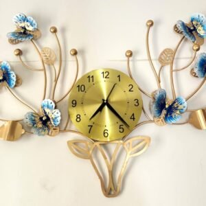 Analog Metal Wall Hanging Deer Butterfly Handmade Wall Clock Multicolor Ticking Sound for Bedroom/Drawing Room/Hall/Dining Room (Design 1)