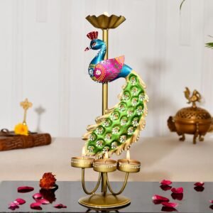 Elegant Metal Peacock Candle Holder - Perfect Home Decoration Diwali, Intricate Design Tealight Candle Holders for Home Diwali Christmas Décor (Single Side)