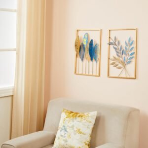 Metal Leaf Wall Hanging Decor | Nature-Inspired Leaf Design | Easy Installation (Set of 2 | Gold)