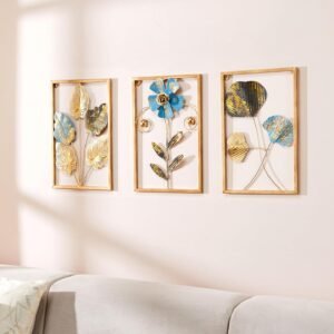 Leaves Metal Wall Decor | Elegant Nature-Inspired Iron Wall Hanging | Sturdy Iron | Wall Hanging | Wall Décor | Easy Installation | 37 x 25 cm Each | Set of 3