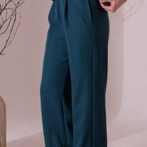 Comfort Elastic waistband Wide-Leg Trousers with Hidden Side Zip in Bottle Green
