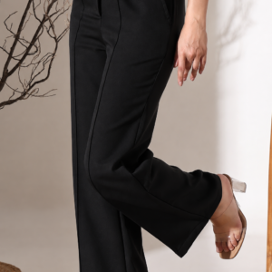 Front-Seam Wide-Leg Trousers in Black