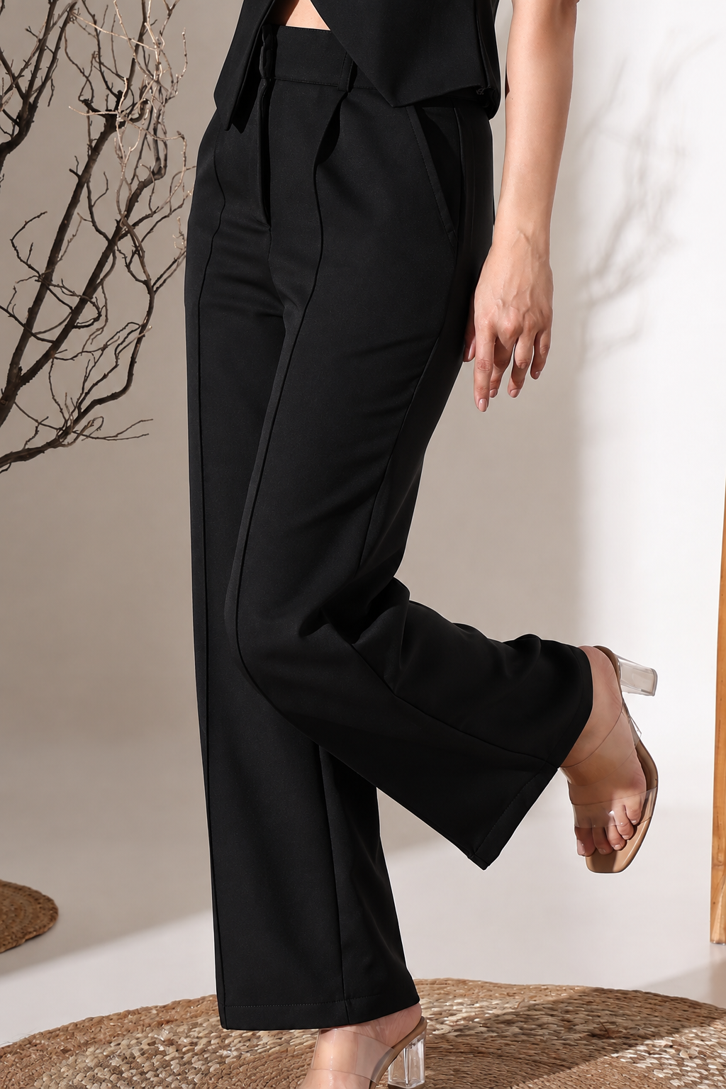 Front-Seam Wide-Leg Trousers in Black